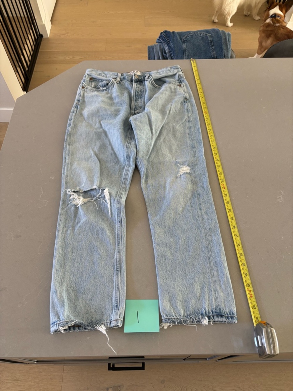 Agolde Light Blue Straight-Leg Distressed Jeans